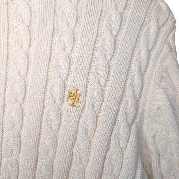 Lauren Ralph Lauren Womens Large Sweater Ivory Cable Knit Full Zip Cotton - Picture 5 of 11